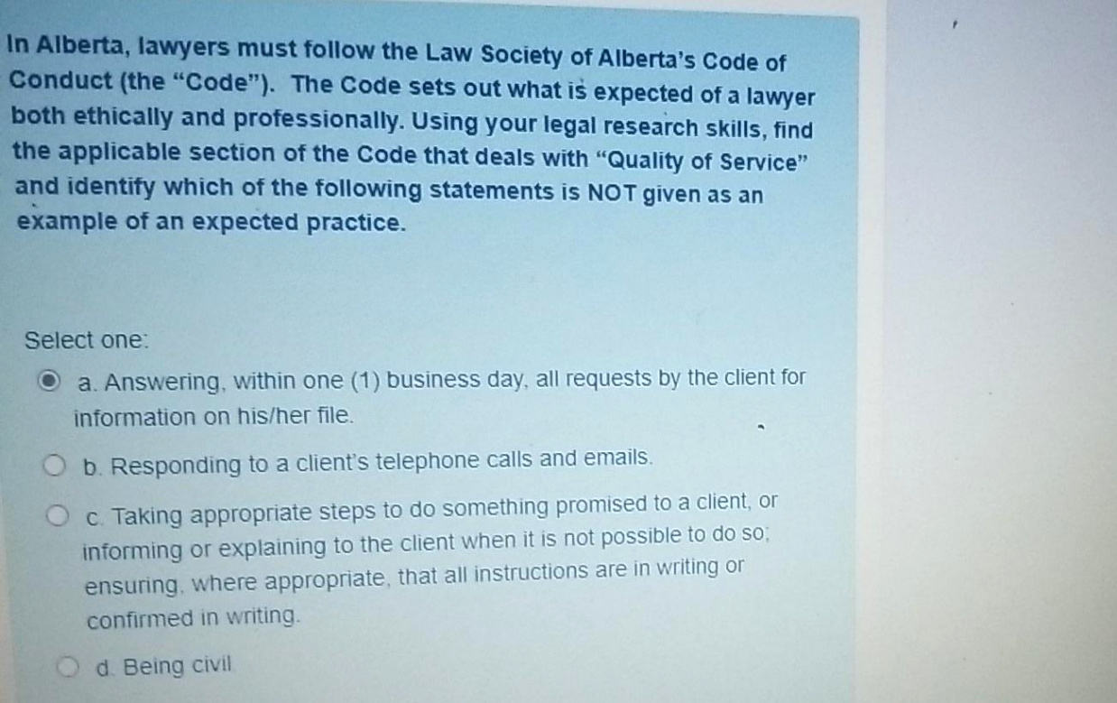 alberta lawyers must follow law society alberta s code conduct code code sets expected la q