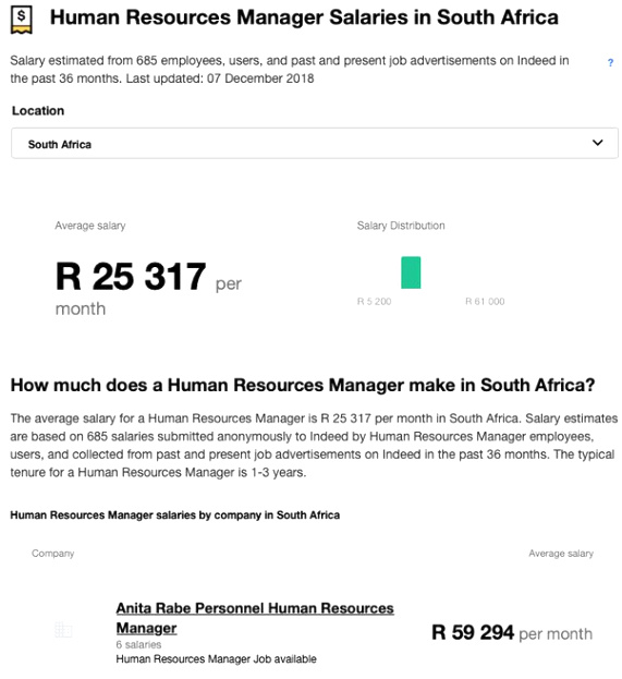 How much does an HR manager earn in South Africa per month