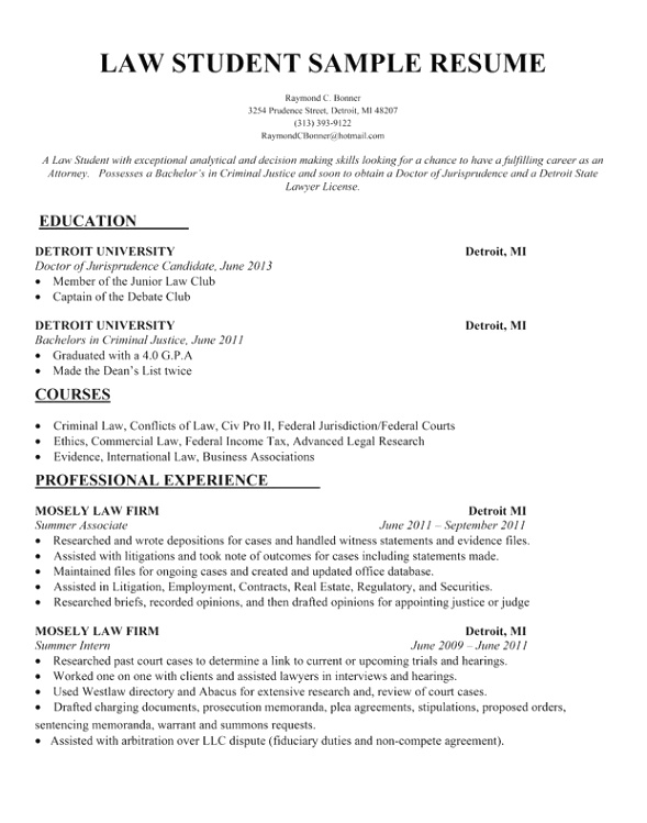 Resume For Law Student Internshipml